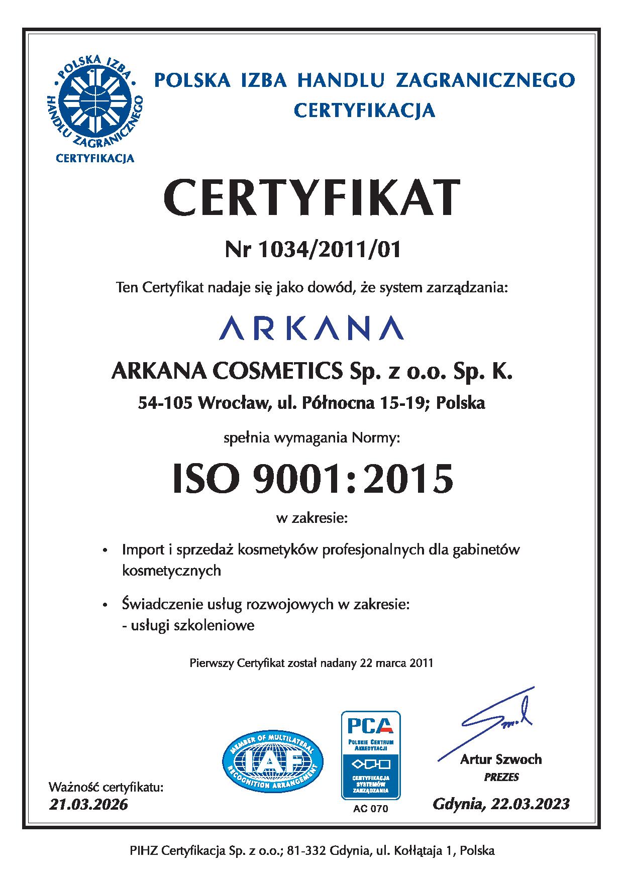 Certyfikat Arkana 2